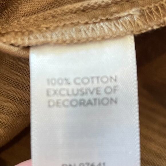 J. Jill Cotton Brown Embroidered Floral Swiss Dot Button Down Peasant Blouse S - Picture 11 of 14